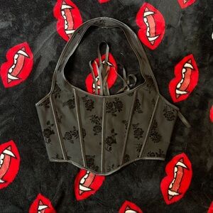 Black Floral Velvet Halter Corset Top